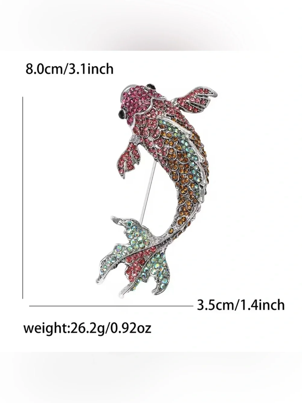 Red Koi Fish Rhinestone Brooch. Vintage 3-Color Carp Fish Brooch